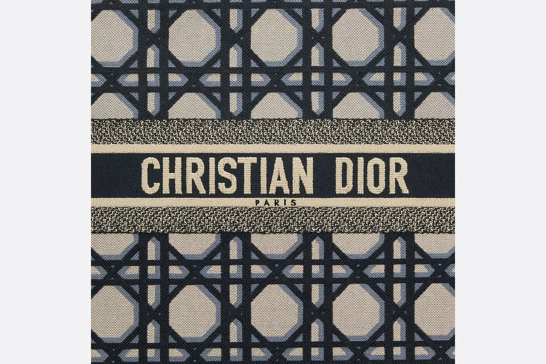 Large Dior Book Tote  Beige and Blue Macrocannage Embroidery _42_x_35  Dior Couture