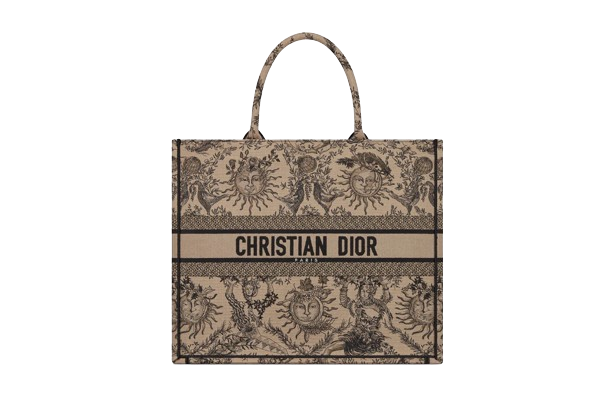 Large Dior Book Tote  Beige and Black Toile de Jouy Soleil Embroidery  Dior Couture