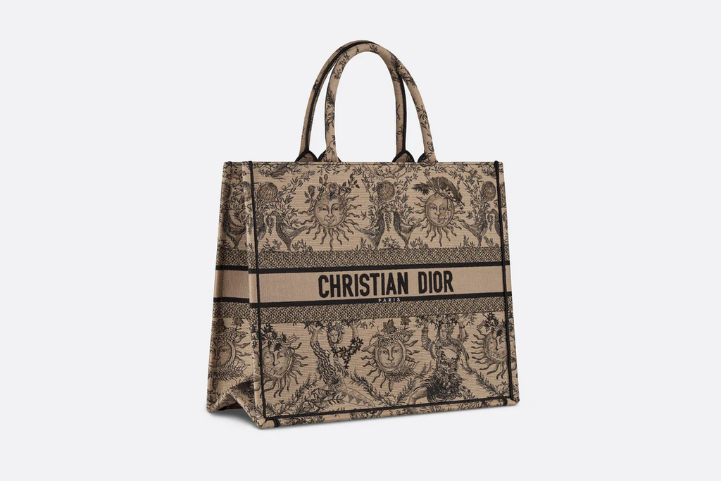 Large Dior Book Tote  Beige and Black Toile de Jouy Soleil Embroidery  Dior Couture