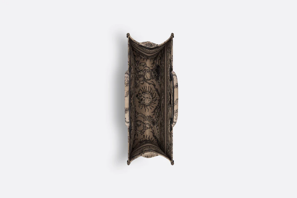 Large Dior Book Tote  Beige and Black Toile de Jouy Soleil Embroidery  Dior Couture