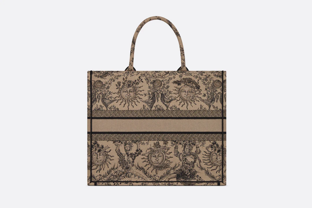 Large Dior Book Tote  Beige and Black Toile de Jouy Soleil Embroidery  Dior Couture