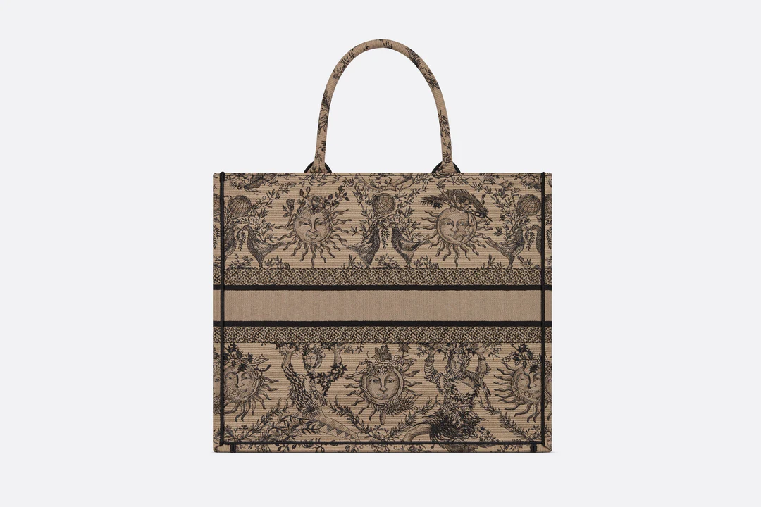 Large Dior Book Tote  Beige and Black Toile de Jouy Soleil Embroidery  Dior Couture