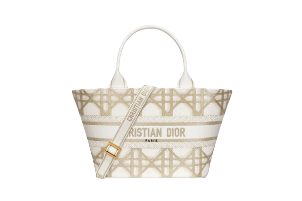 Hat Basket Bag  White and Gold-Tone Macrocannage Embroidery  Dior Couture