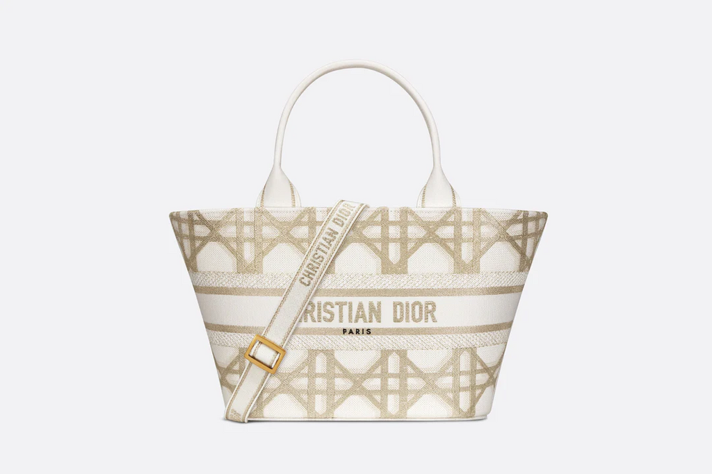 Hat Basket Bag  White and Gold-Tone Macrocannage Embroidery  Dior Couture