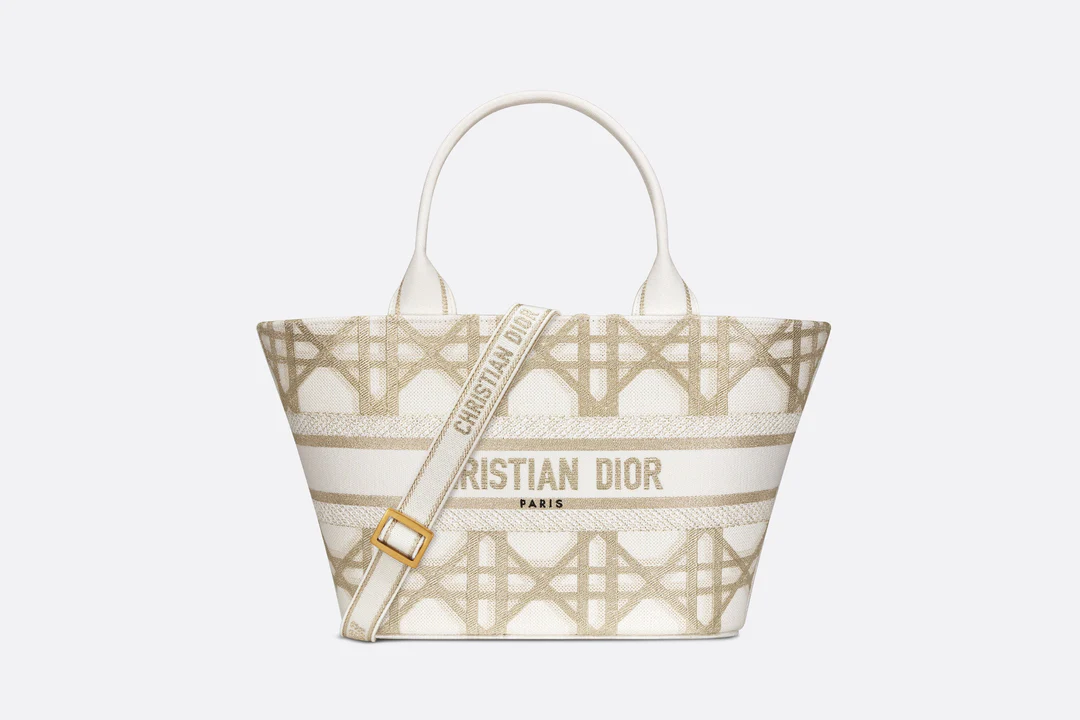 Hat Basket Bag  White and Gold-Tone Macrocannage Embroidery  Dior Couture