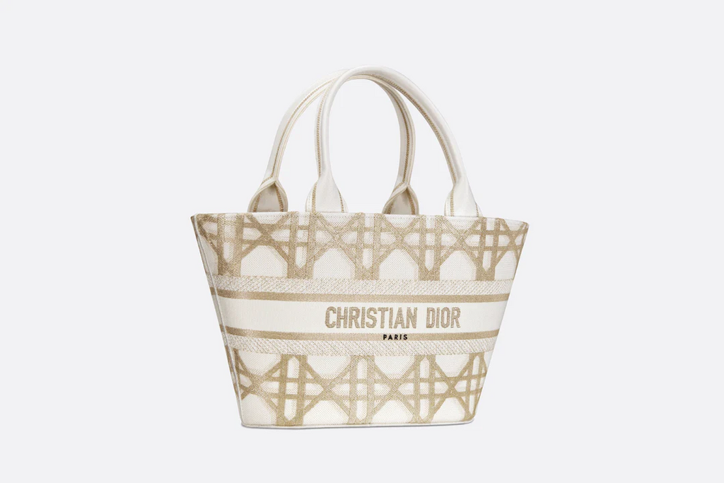 Hat Basket Bag  White and Gold-Tone Macrocannage Embroidery  Dior Couture