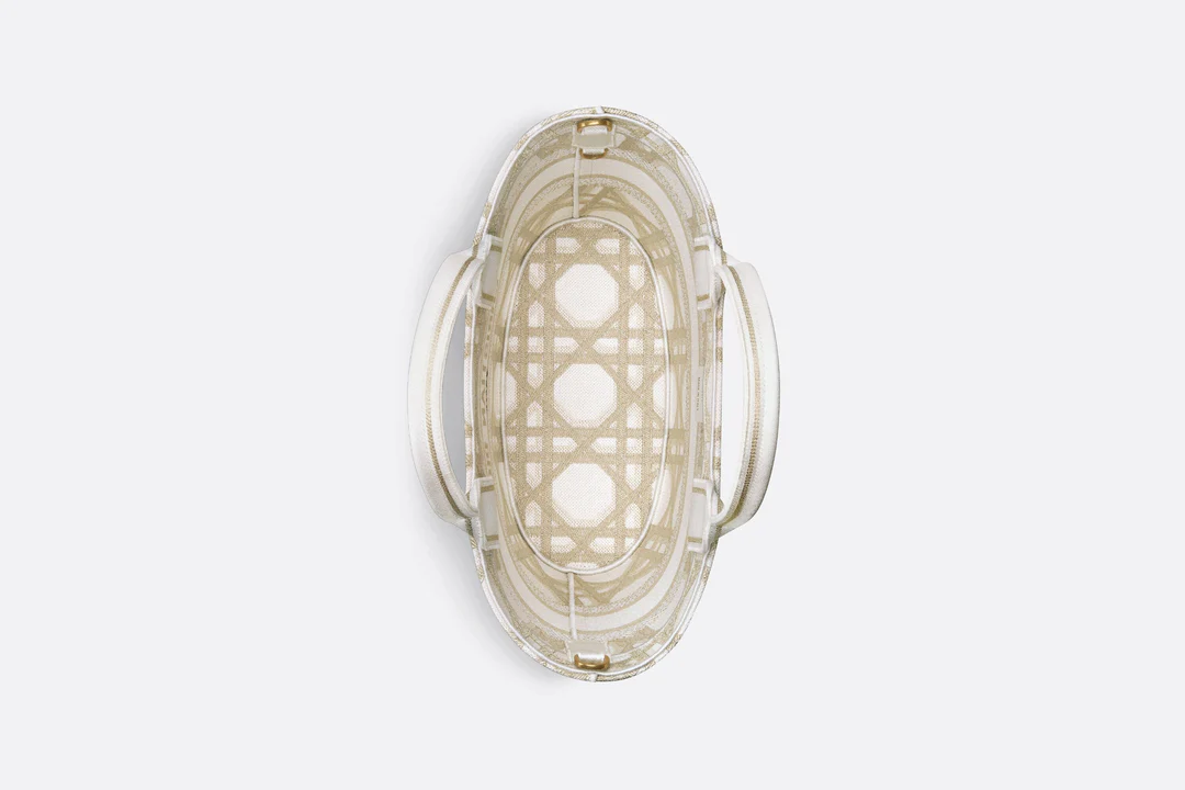 Hat Basket Bag  White and Gold-Tone Macrocannage Embroidery  Dior Couture