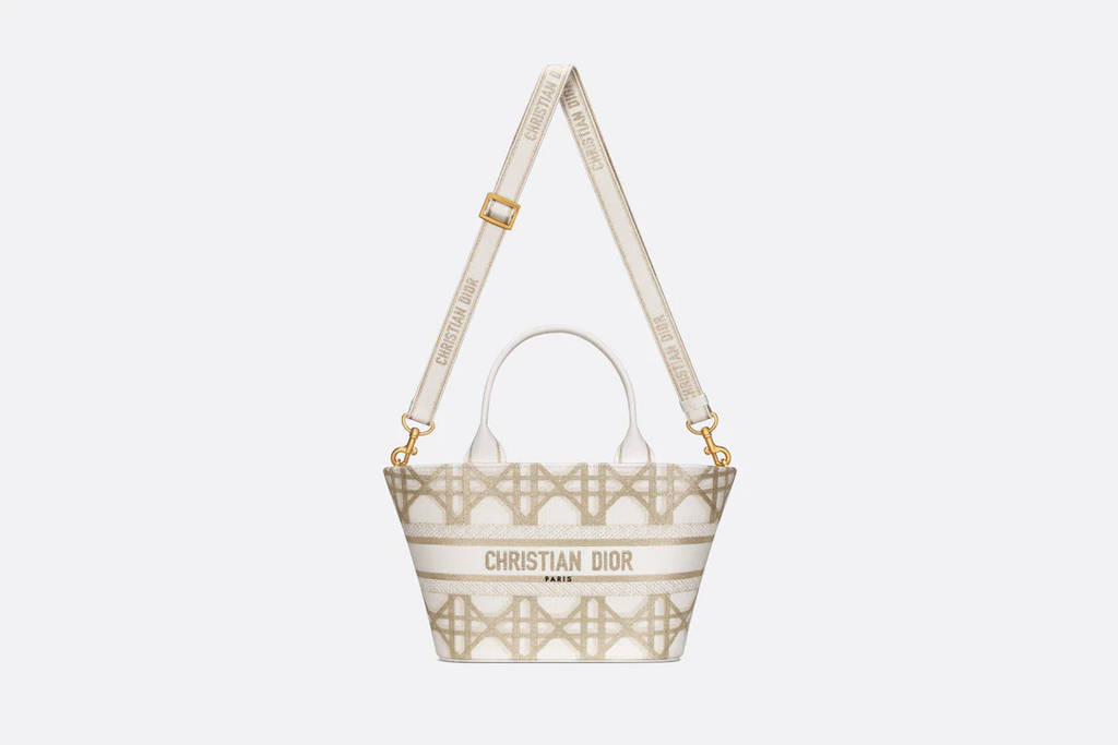 Hat Basket Bag  White and Gold-Tone Macrocannage Embroidery  Dior Couture