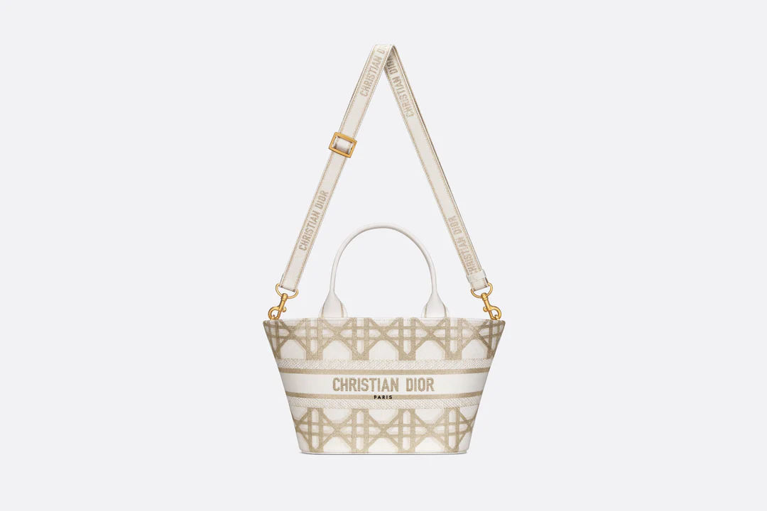 Hat Basket Bag  White and Gold-Tone Macrocannage Embroidery  Dior Couture