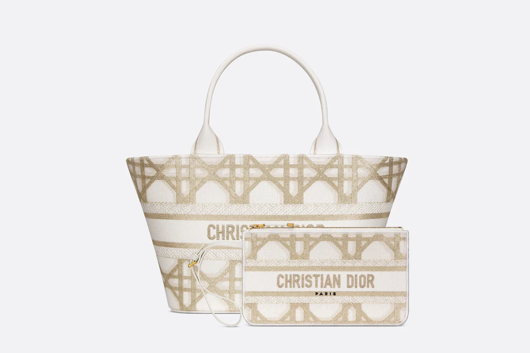 Hat Basket Bag  White and Gold-Tone Macrocannage Embroidery  Dior Couture