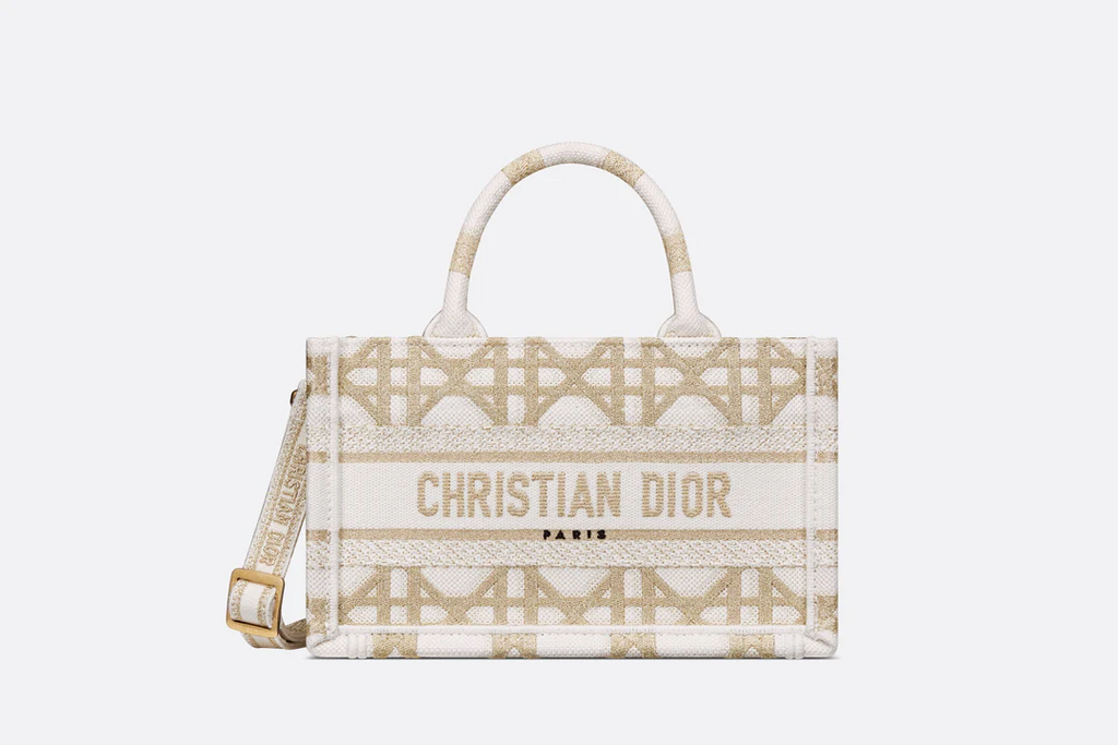 Dior Or Mini Dior Book Tote with Strap  Gold-Tone and White Macrocann  Dior Couture