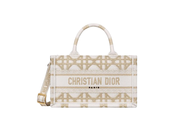 Dior Or Mini Dior Book Tote with Strap  Gold-Tone and White Macrocann  Dior Couture