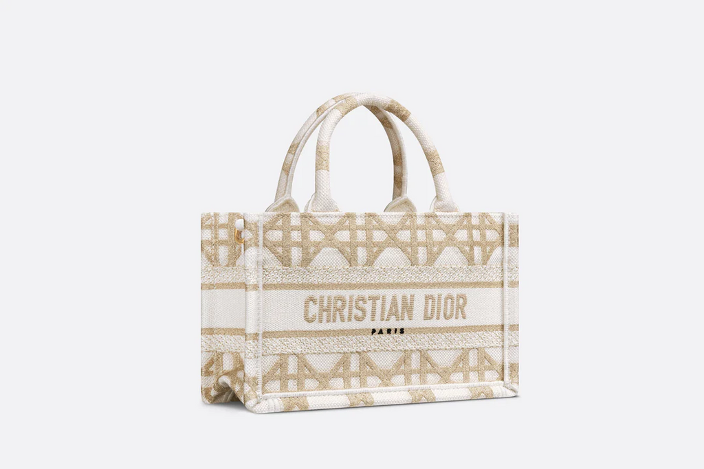 Dior Or Mini Dior Book Tote with Strap  Gold-Tone and White Macrocann  Dior Couture