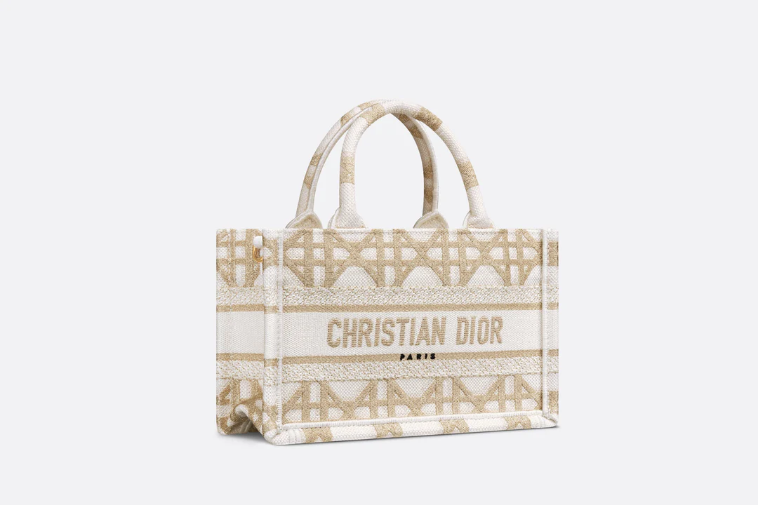 Dior Or Mini Dior Book Tote with Strap  Gold-Tone and White Macrocann  Dior Couture