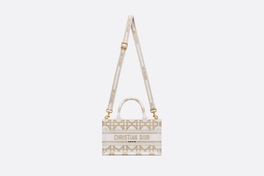 Dior Or Mini Dior Book Tote with Strap  Gold-Tone and White Macrocann  Dior Couture