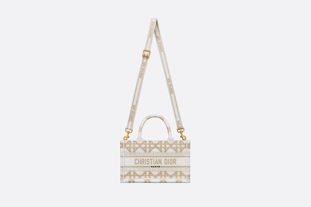 Dior Or Mini Dior Book Tote with Strap  Gold-Tone and White Macrocann  Dior Couture