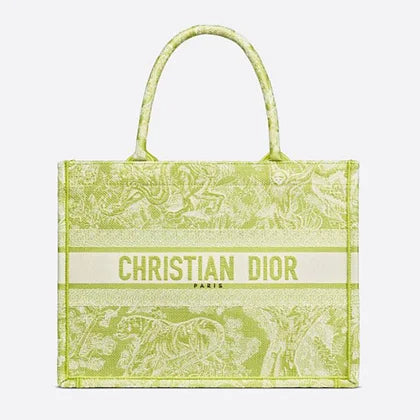Dior Women Small Dior Book Tote Lime Toile De Jouy Reverse Embroidery