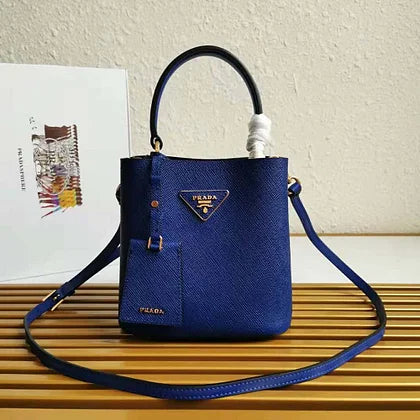 Prada Women Small Saffiano Leather Prada Panier Bag-Navy