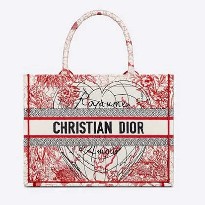 Dior Women Small Dior Book Tote Bag Red White D-Royaume D&#8217;Amour Embroidery