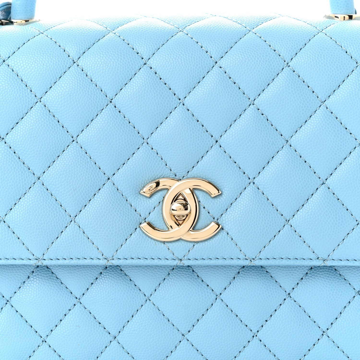 CHANEL CAVIAR QUILTED SMALL COCO CHAIN HANDLE FLAP LIGHT BLUE