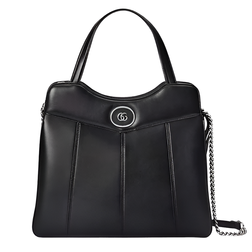 Gucci Women Petite GG Medium Tote Bag Black Leather Double G Zip Closure