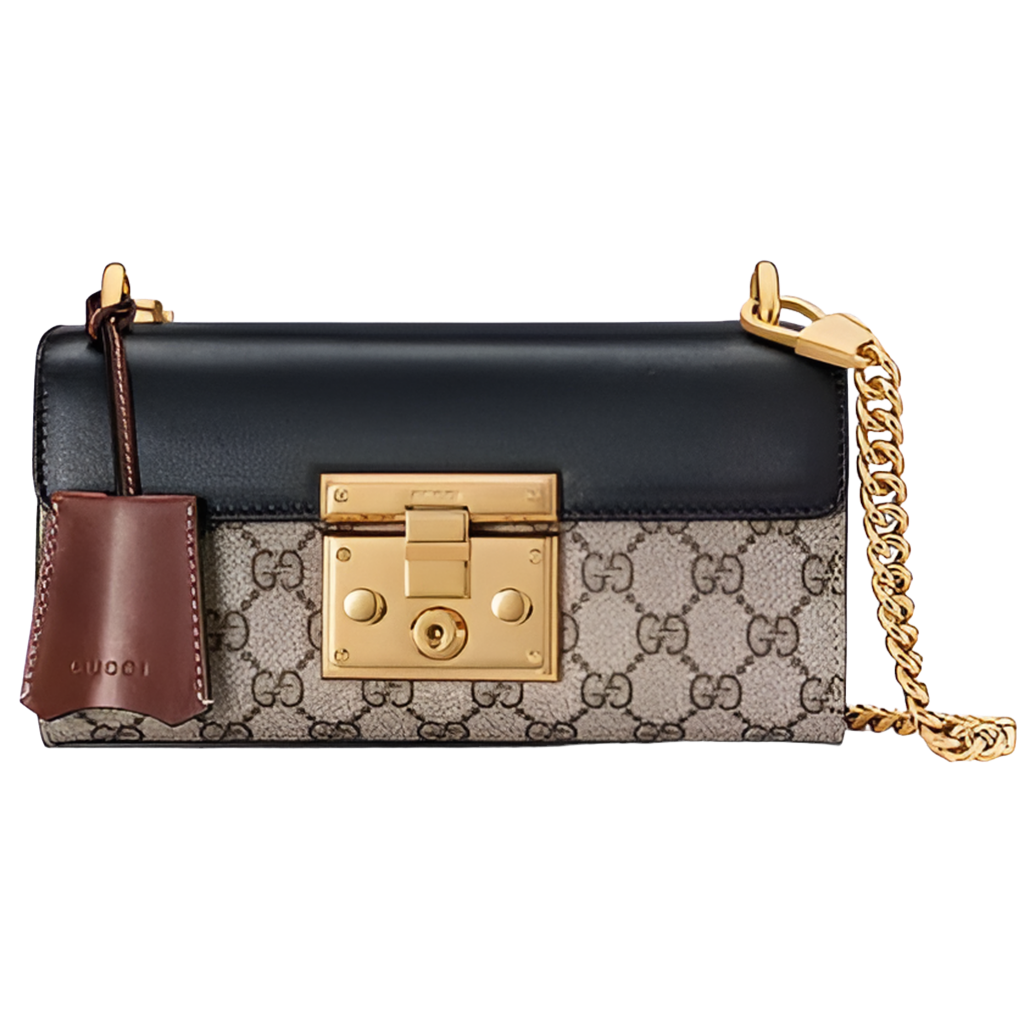 Gucci Women Padlock Mini Shoulder Bag Beige Ebony GG Supreme Canvas
