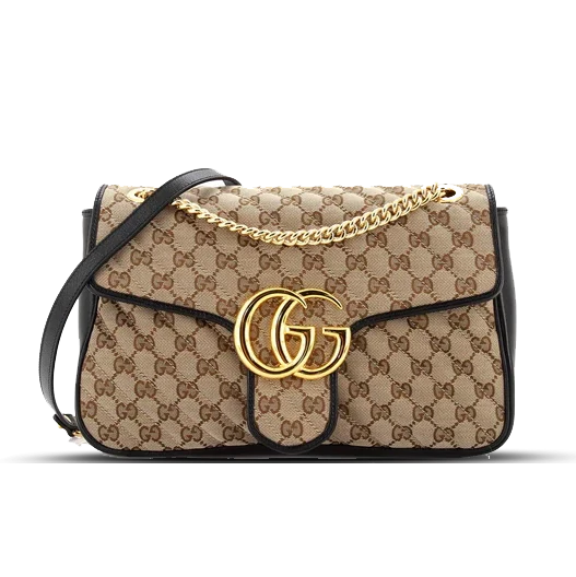 GG Marmont Flap Bag Diagonal Quilted GG Canvas Medium