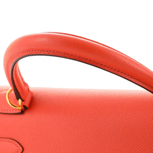 Kelly Handbag Rouge Pivoine Epsom with Gold Hardware 28