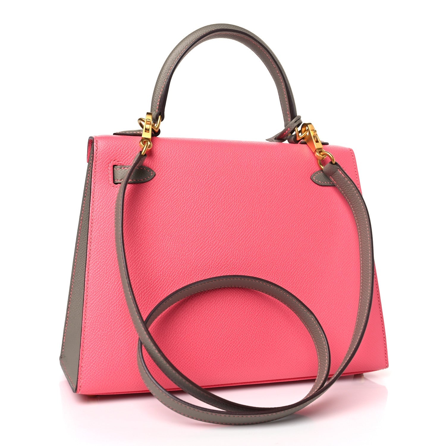 HERMES EPSOM BI-COLOR HORSESHOE KELLY SELLIER 25 ROSE AZALEE GRIS MOUETTE