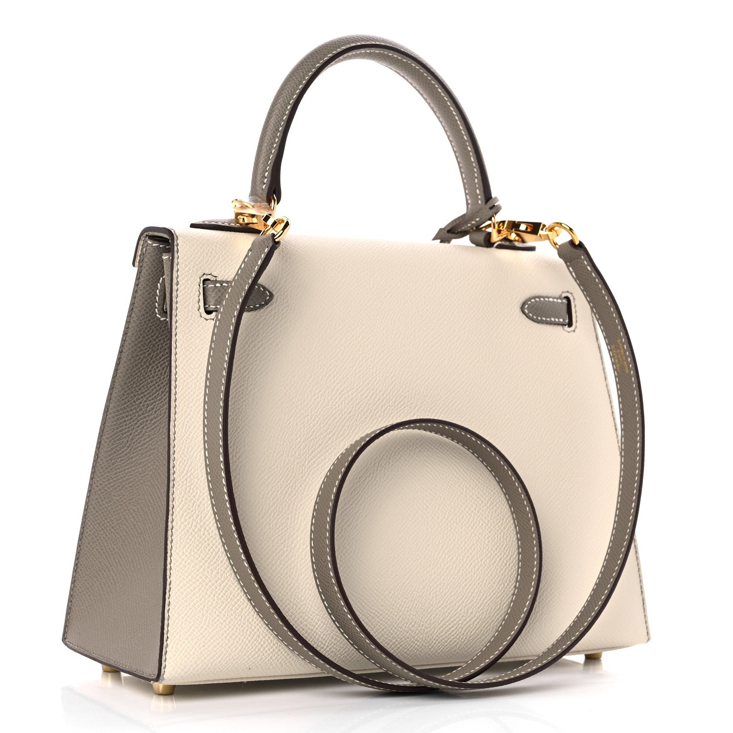 HERMES EPSOM BI-COLOR HORSESHOE KELLY SELLIER 25 CRAIE GRIS ASPHALTE