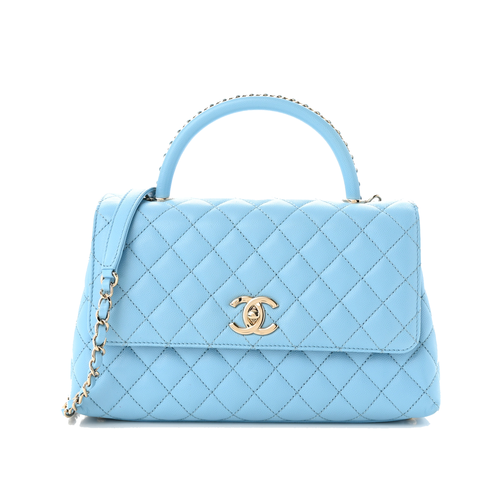 CHANEL CAVIAR QUILTED SMALL COCO CHAIN HANDLE FLAP LIGHT BLUE