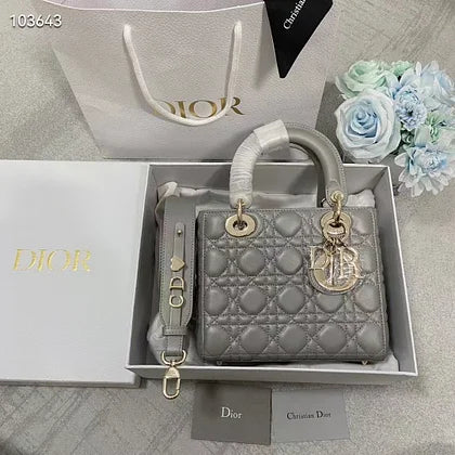 Dior Women Small Lady Dior My Abcdior Bag Steel Gray Cannage Lambskin