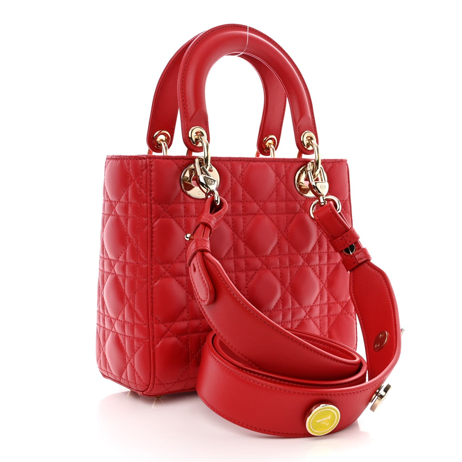 CHRISTIAN DIOR LAMBSKIN CANNAGE SMALL LUCKY BADGES LADY DIOR RED