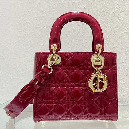 Dior Women Small Lady Dior Bag Cherry Red Patent Cannage Calfskin