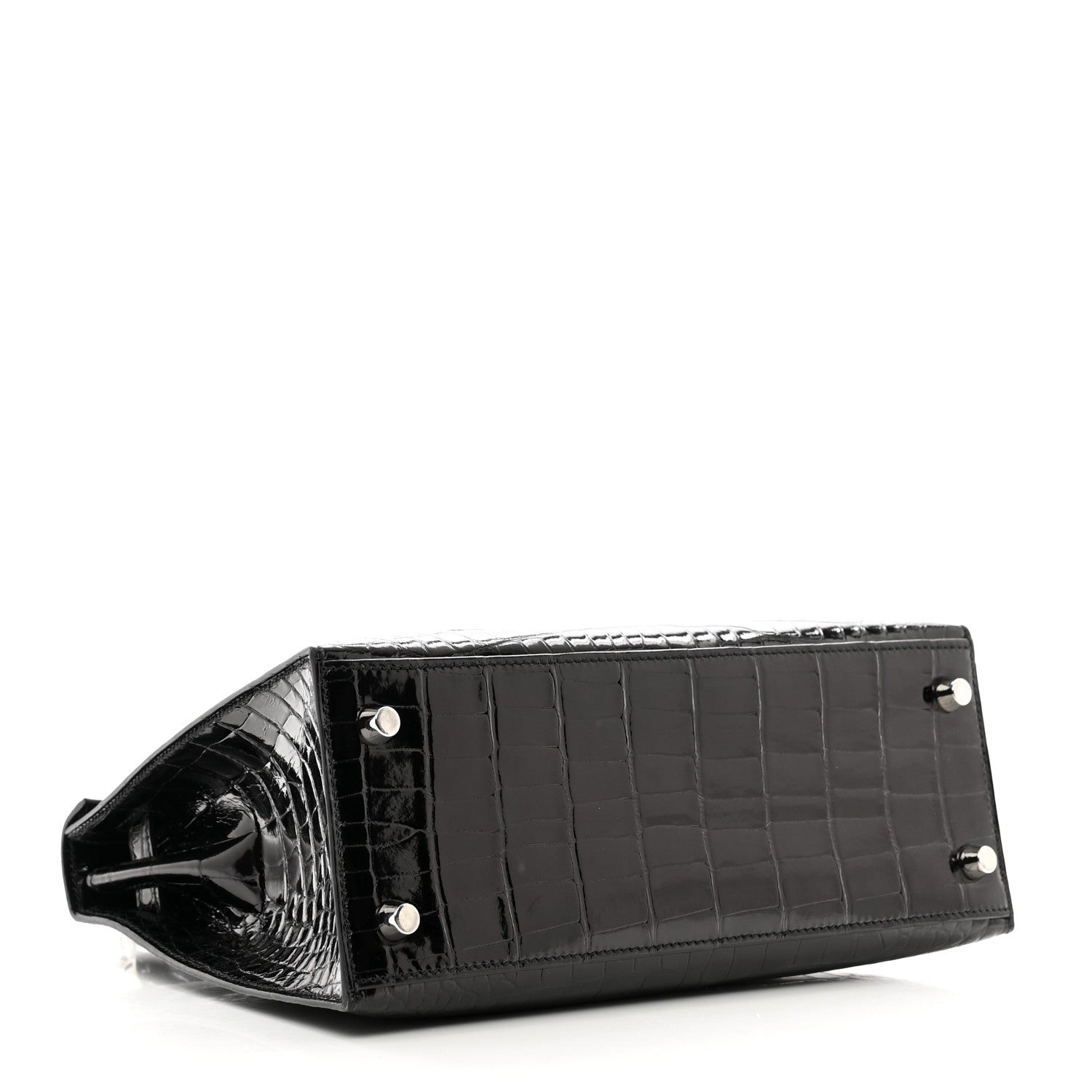 HERMES SHINY ALLIGATOR KELLY SELLIER 25 BLACK