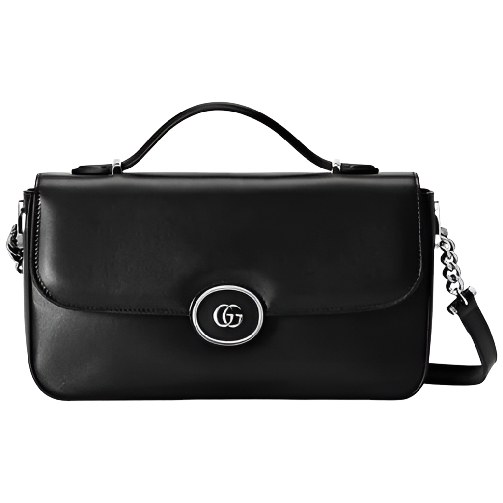 Gucci Women Petite GG Small Shoulder Bag Black Leather Double G