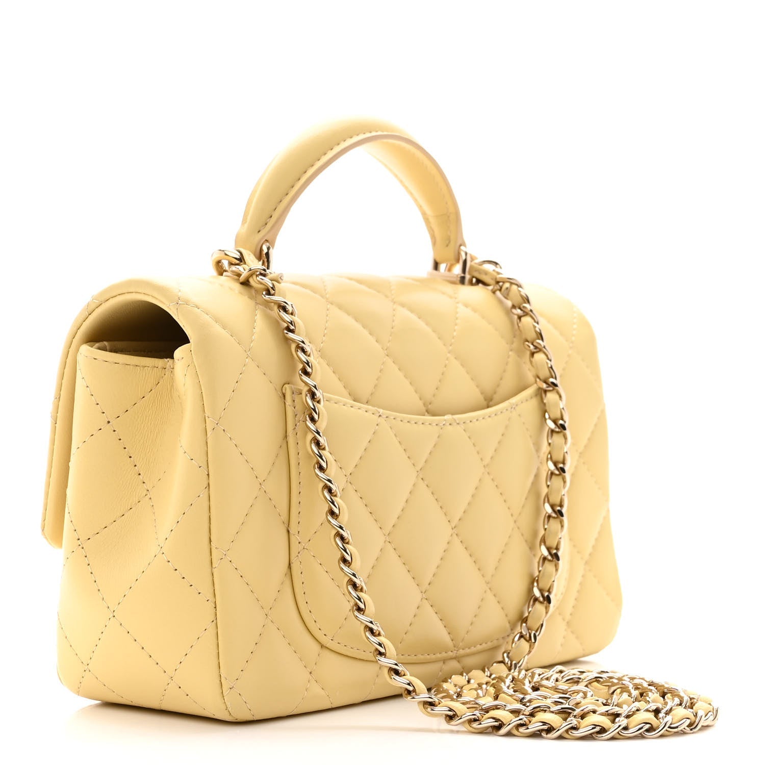 CHANEL LAMBSKIN QUILTED MINI TOP HANDLE RECTANGULAR FLAP YELLOW