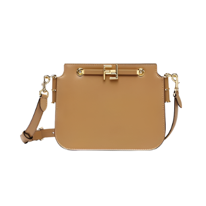 Fendi Women Touch Leather Bag with A Metal FF Clasp-Brown