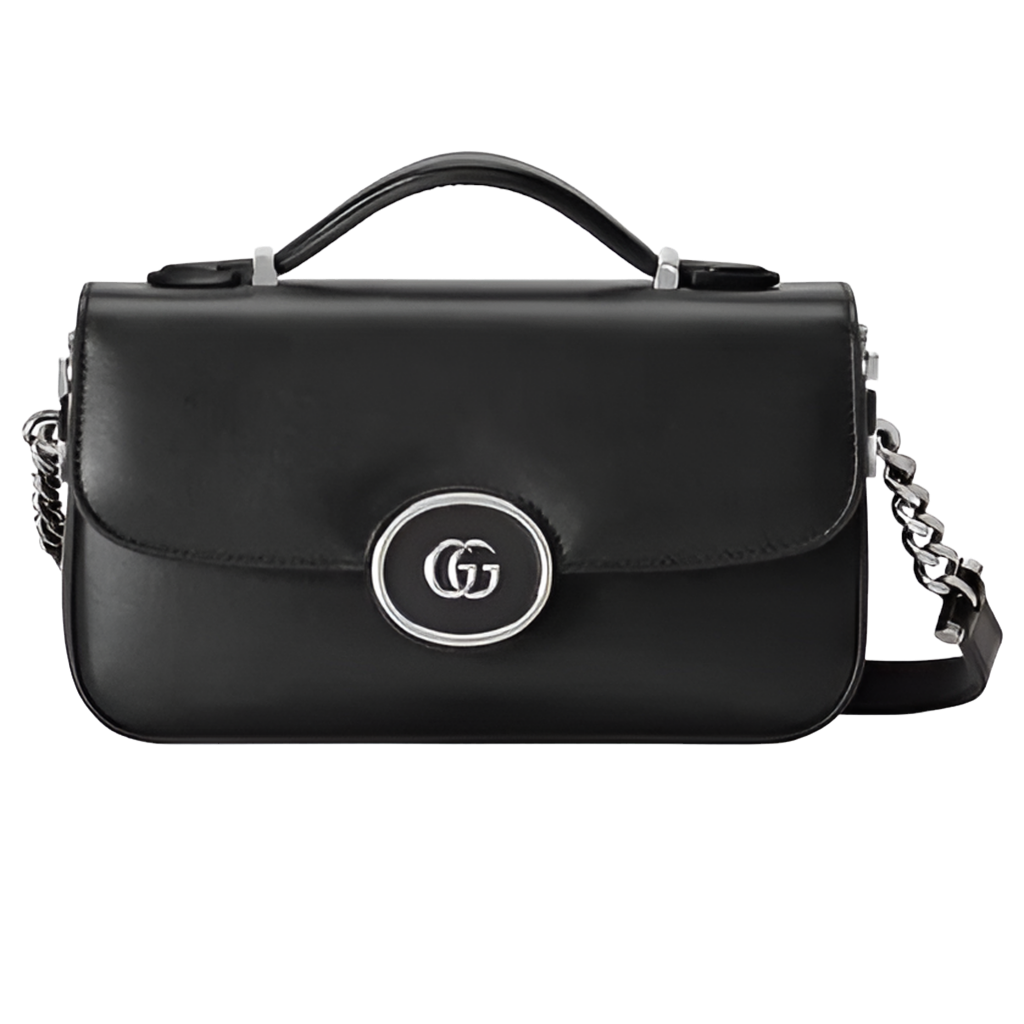 Gucci Women Petite GG Mini Shoulder Bag Black Leather Double G Push Lock Closure