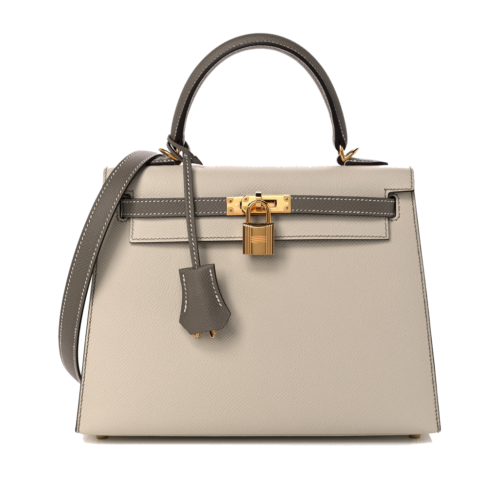 HERMES EPSOM BI-COLOR HORSESHOE KELLY SELLIER 25 CRAIE GRIS ASPHALTE