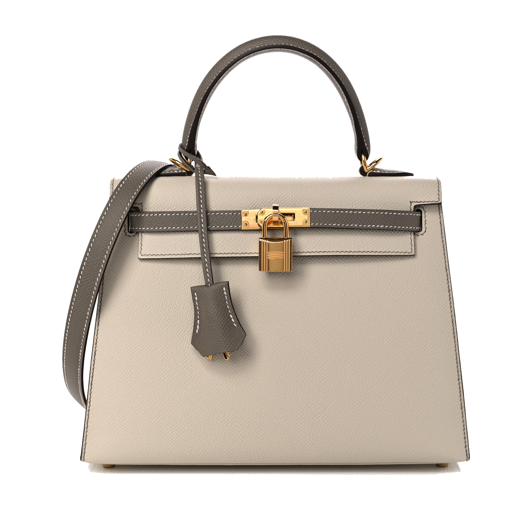 HERMES EPSOM BI-COLOR HORSESHOE KELLY SELLIER 25 CRAIE GRIS ASPHALTE