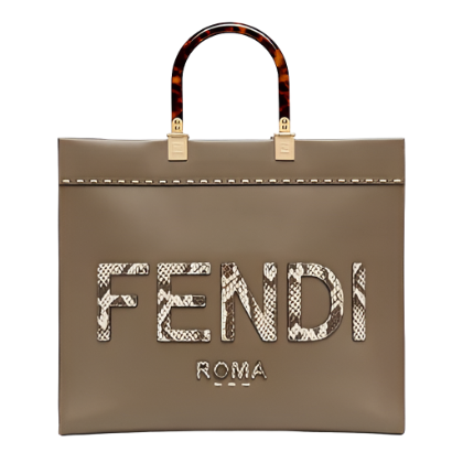 Fendi Women Sunshine Medium Gray Leather and Elaphe Shopper