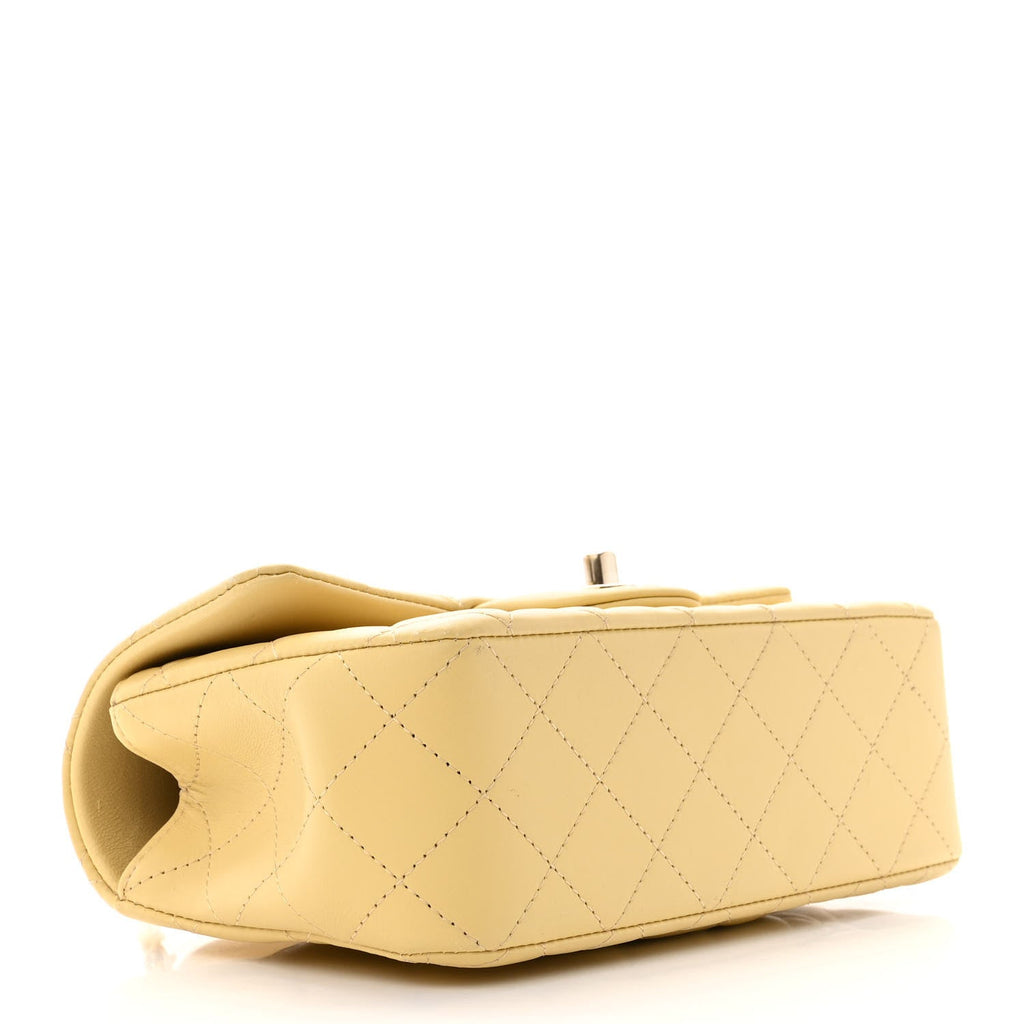 CHANEL LAMBSKIN QUILTED MINI TOP HANDLE RECTANGULAR FLAP YELLOW