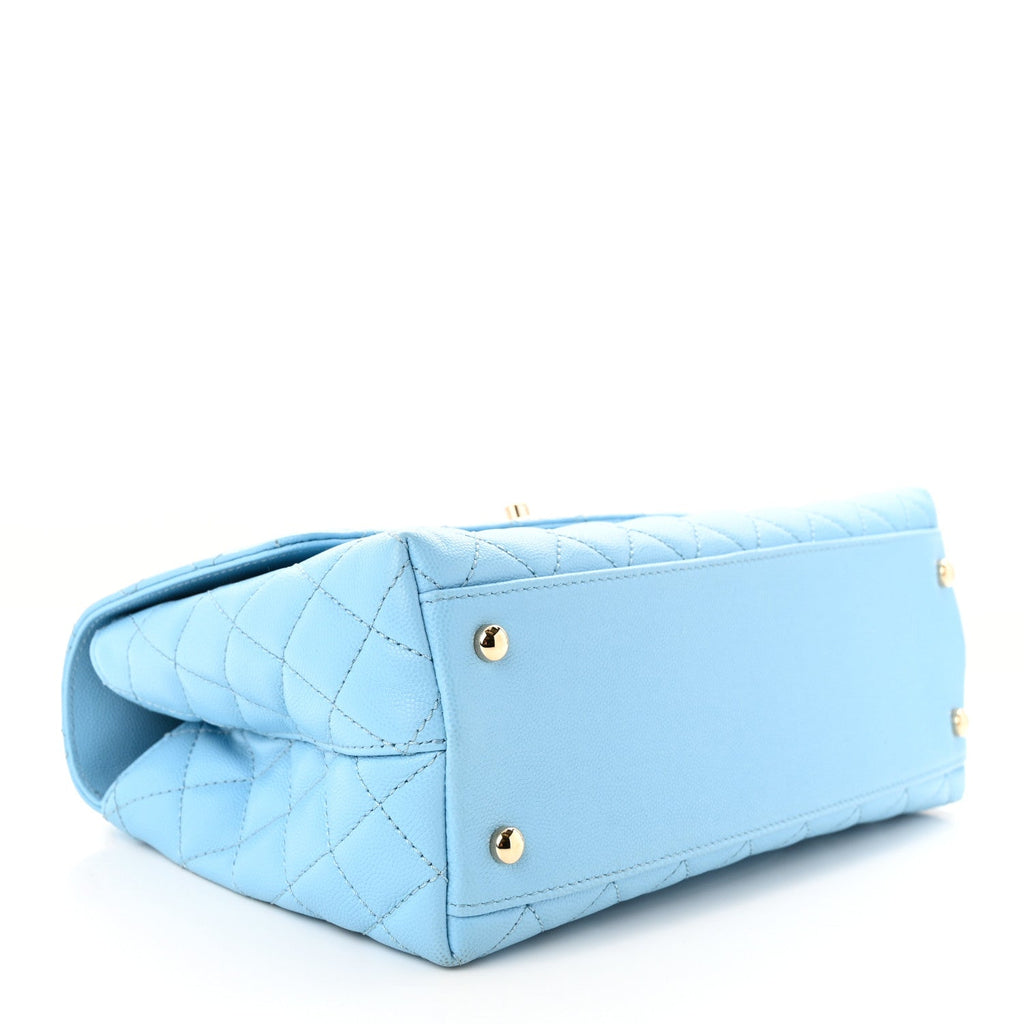 CHANEL CAVIAR QUILTED SMALL COCO CHAIN HANDLE FLAP LIGHT BLUE