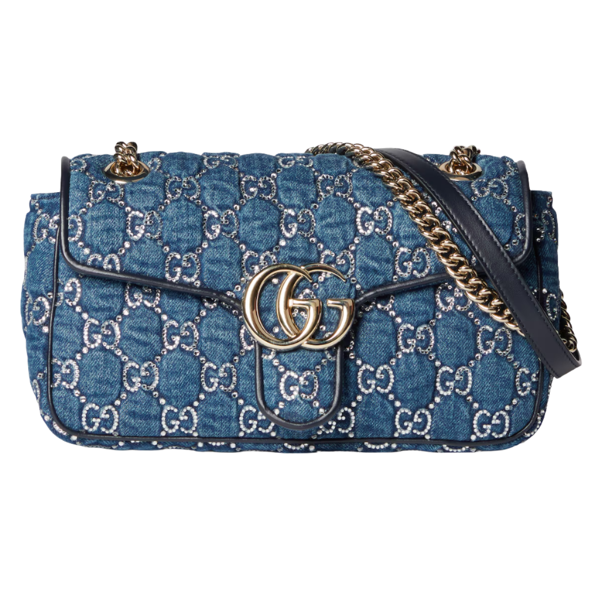 Gucci GG Marmont shoulder bag with crystals in blue GG denim