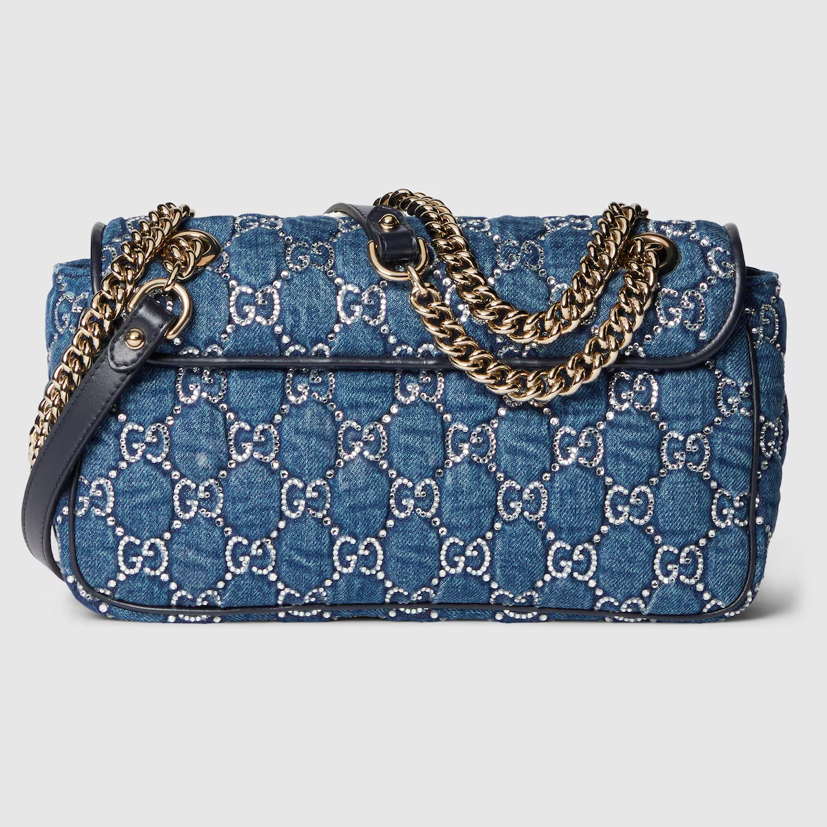 Gucci GG Marmont shoulder bag with crystals in blue GG denim