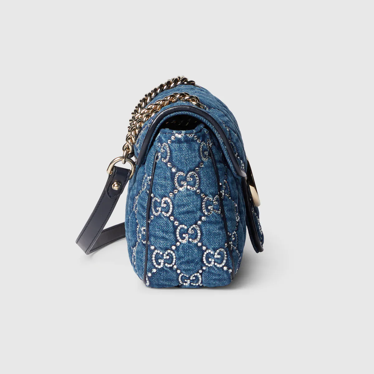 Gucci GG Marmont shoulder bag with crystals in blue GG denim