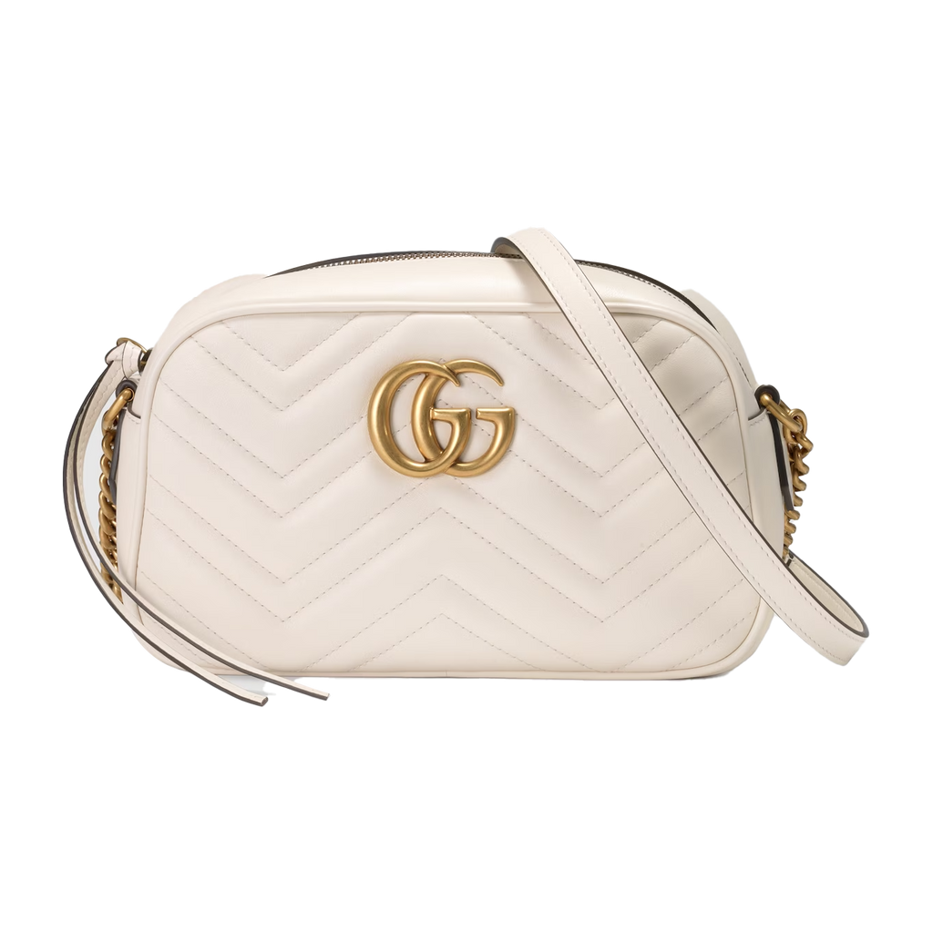 gucci White Leather GG Marmont Small Shoulder Bag