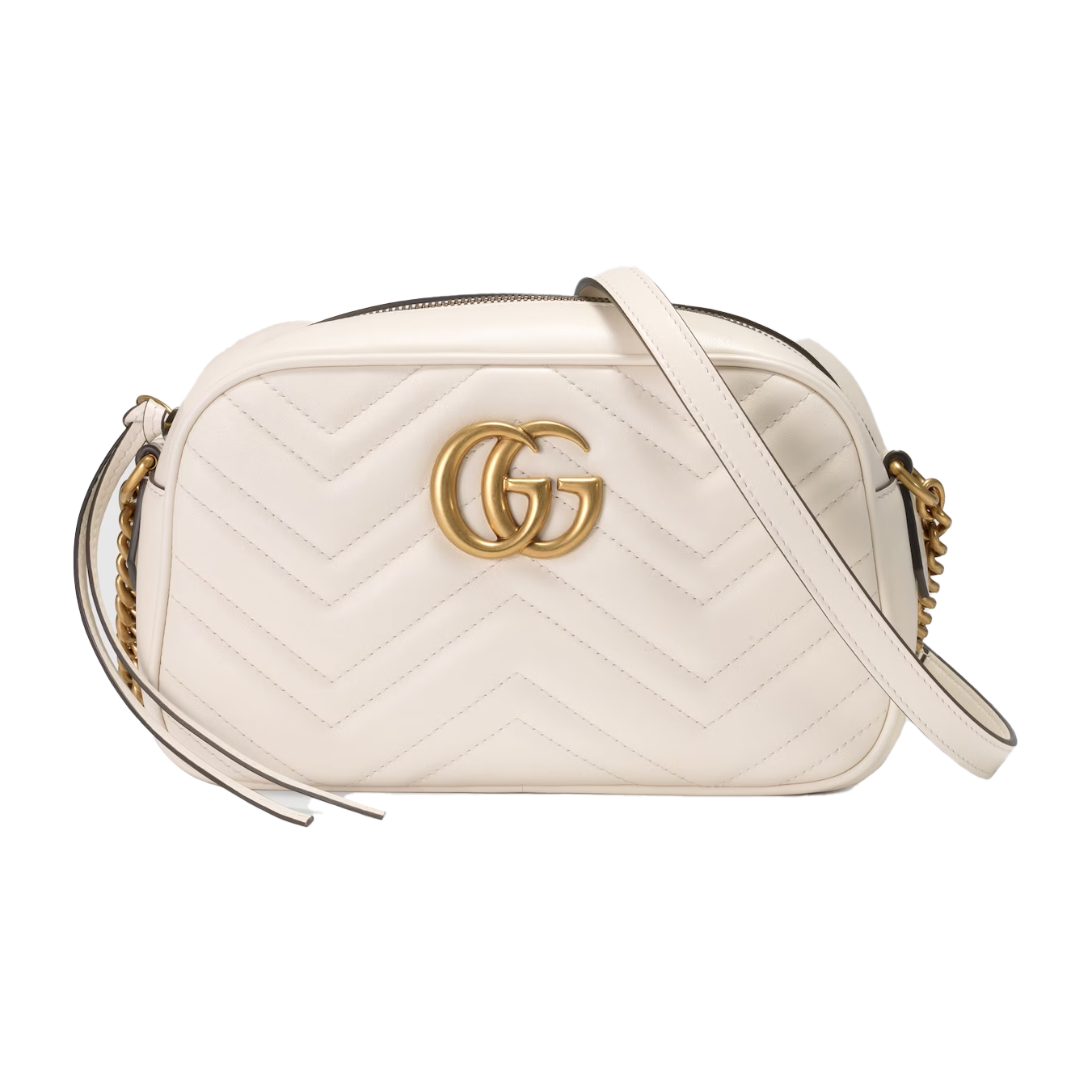 gucci White Leather GG Marmont Small Shoulder Bag