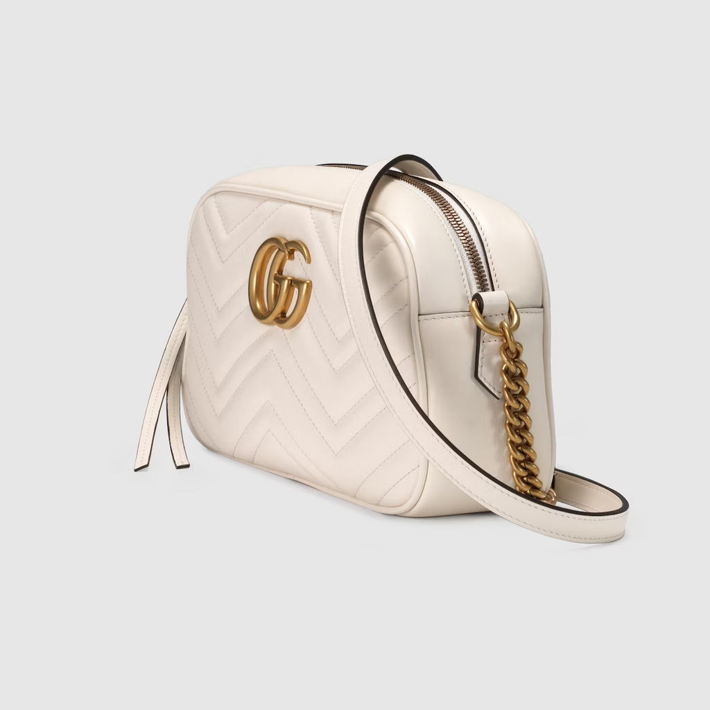gucci White Leather GG Marmont Small Shoulder Bag